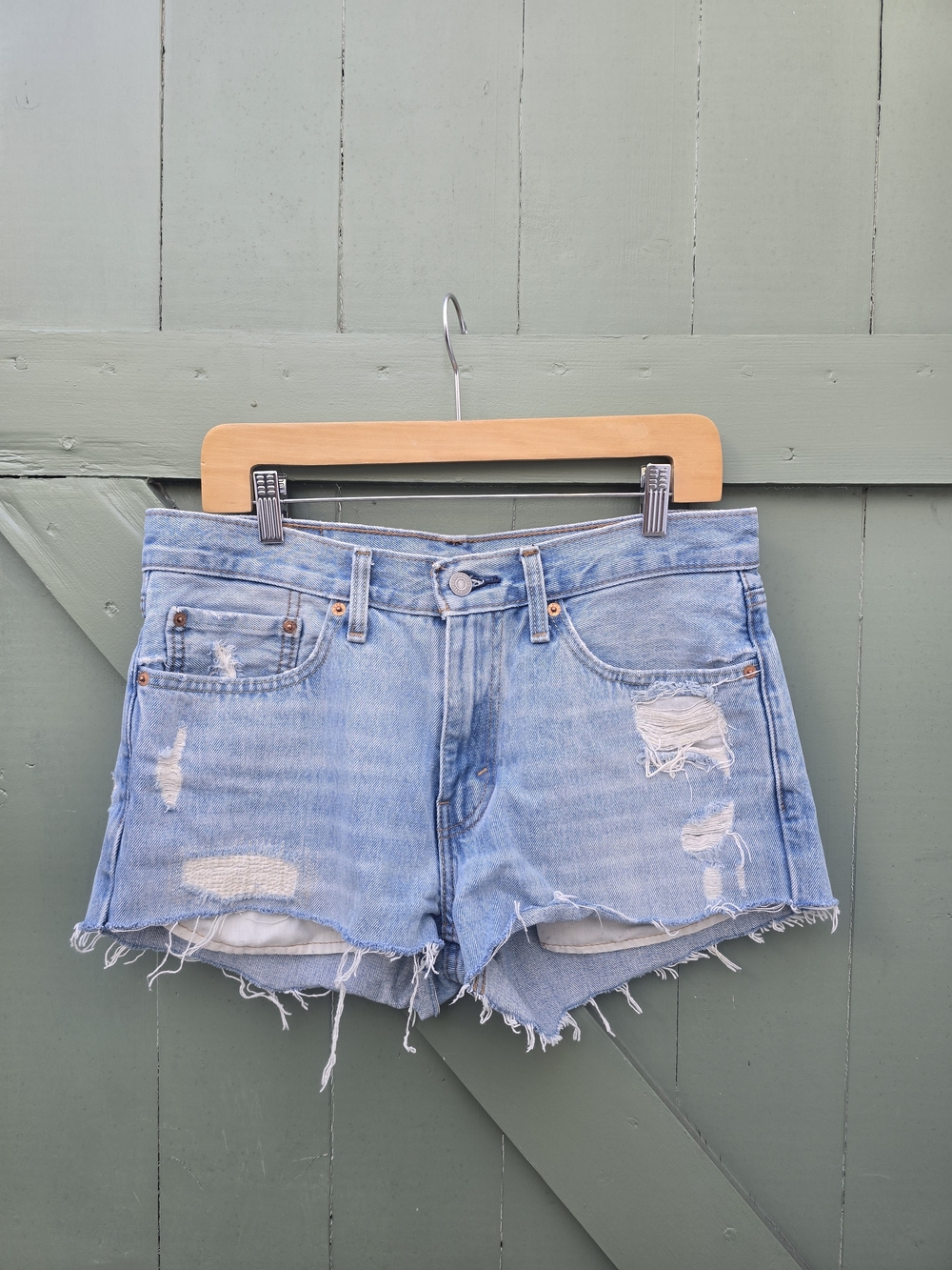 Levi's Light Blue Distressed Denim Cutoff Shorts